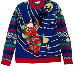 Spacesuit Santa Astronaut Ugly Christmas Sweater Mens M Cozy Holiday Novelty